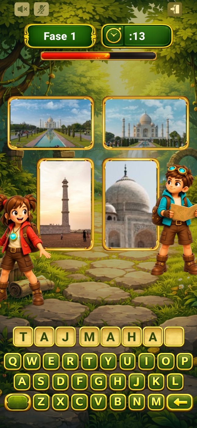 Fase de adivinhação com imagens do Taj Mahal