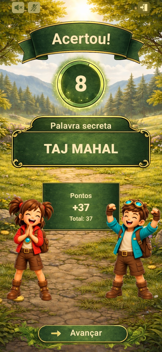 Tela de acerto da palavra Taj Mahal