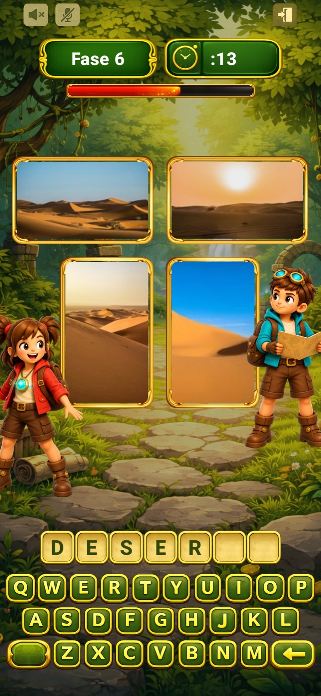 Fase de adivinhação com imagens do deserto