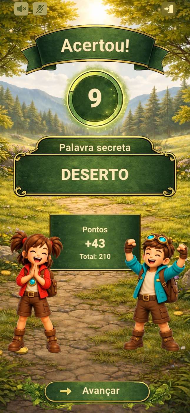 Tela de acerto da palavra deserto